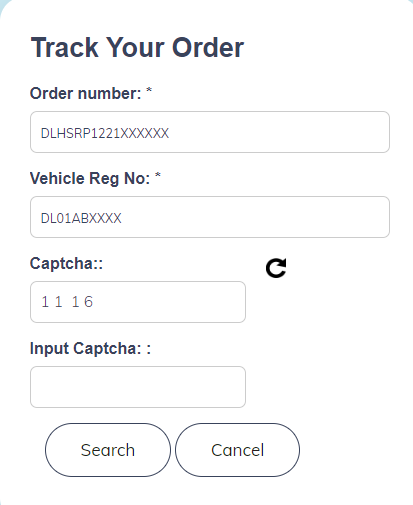 अब आपको निश्चित जगह में ऑर्डर नंबर और व्हीकल नंबर इंटर करना है।